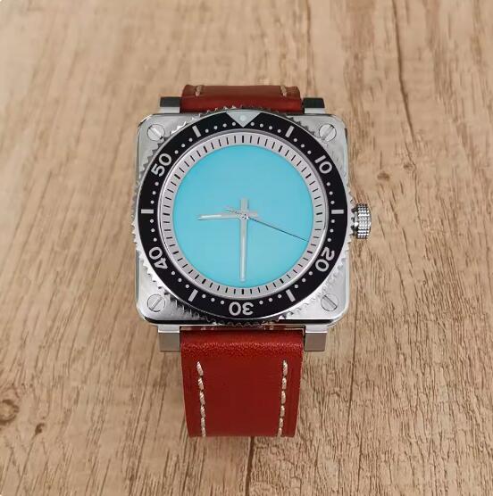 The new men's mechanical watch features a minimalist square and genuine leather strap with a Japanese NH35 movement