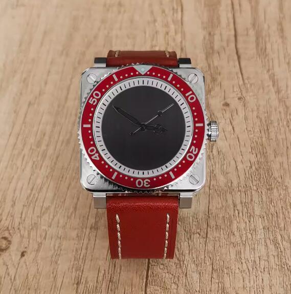 New men's mechanical watch features a minimalist square and genuine leather strap with a Japanese NH35 movement