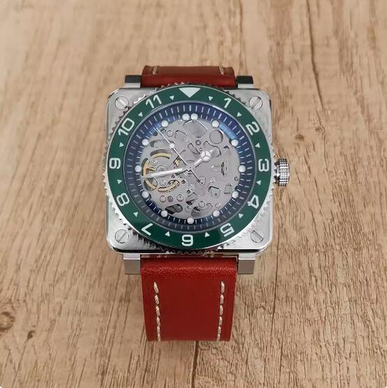 New men's square logo free hollowed out watch with green glow and Japanese NH70 automatic mechanical movement