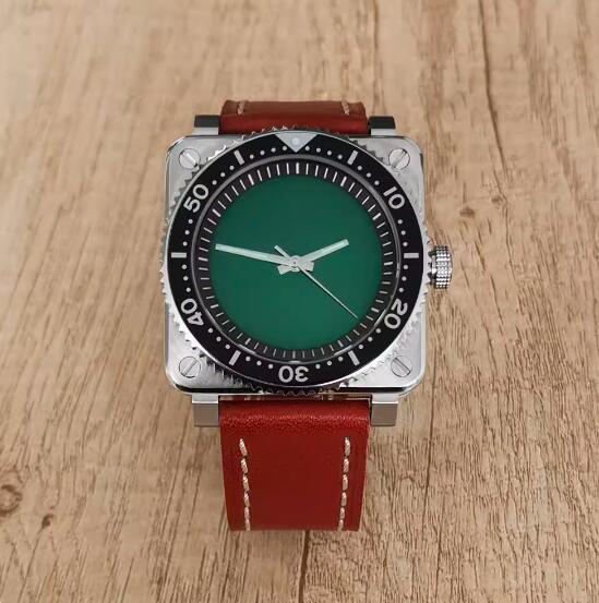 New men's mechanical watch features a minimalist square and genuine leather strap with a Japanese NH35 movement