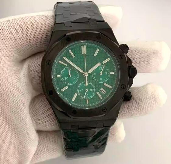 Black Octagonal Quartz Men's Timing Code 41mm Precision Steel Watch Set with Japanese VK63 Movement