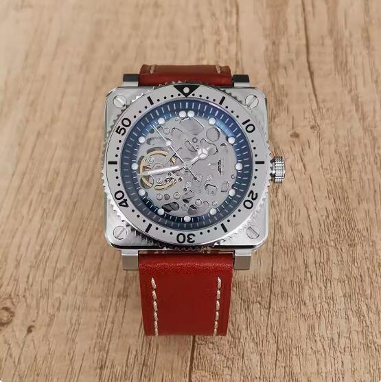 New men's square logo free hollowed out watch with green glow and Japanese NH70 automatic mechanical movement