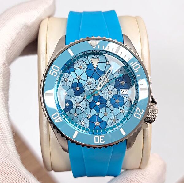 New 41.5mm mechanical watch features a blue inlaid dial with a 3.8 position Japanese NH35 movement