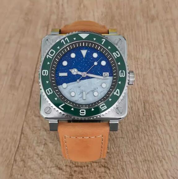 New men's watch 42MM stainless steel square dial with starry moon lettering assembly, Japanese NH35 movement