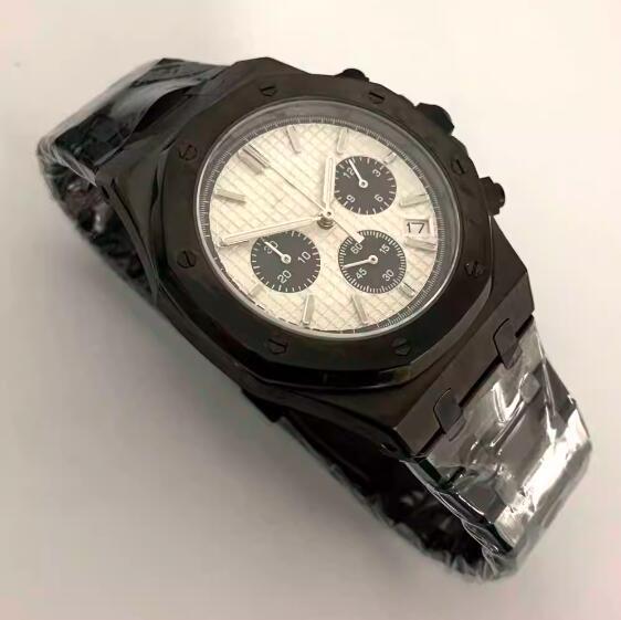 Black Octagonal Quartz Men's Timing Code 41mm Precision Steel Watch Set with Japanese VK63 Movement