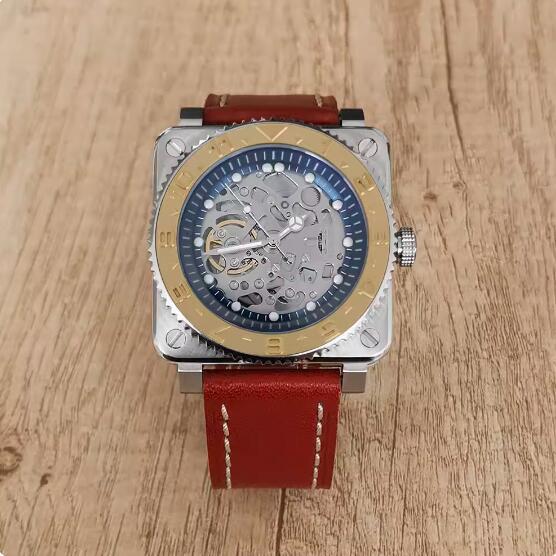 New men's square logo free hollowed out watch with green glow and Japanese NH70 automatic mechanical movement