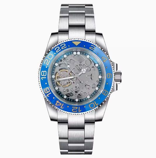 Men's hollowed out mechanical watch with 40mm stainless steel case and blue ring surface equipped with NH70 mechanical movement