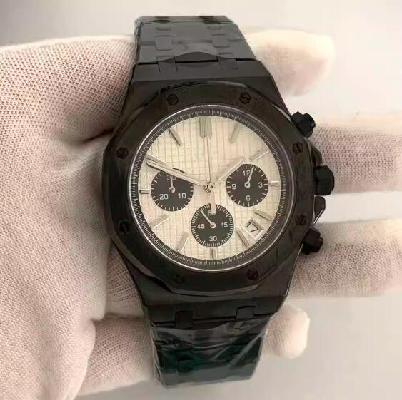 Black Octagonal Quartz Men's Timing Code 41mm Precision Steel Watch Set with Japanese VK63 Movement