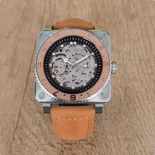 New men's square logo free hollowed out watch with green glow and Japanese NH70 automatic mechanical movement
