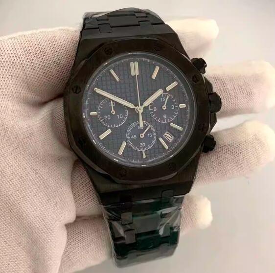 Black Octagonal Quartz Men's Timing Code 41mm Precision Steel Watch Set with Japanese VK63 Movement