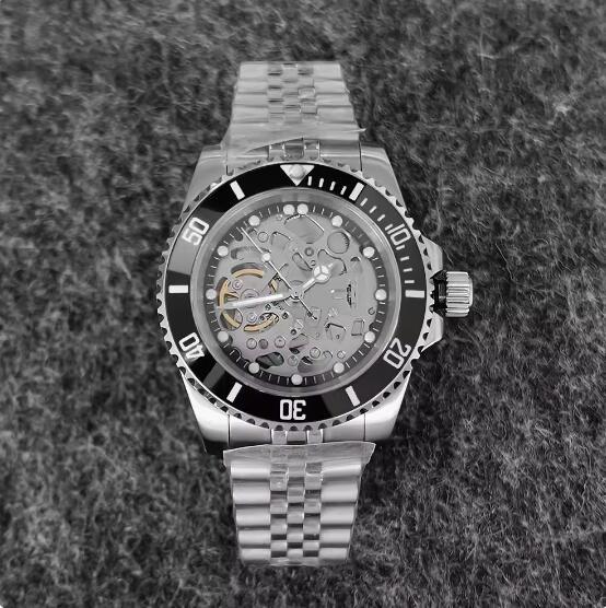 Men's hollowed out mechanical watch with 40mm stainless steel case and black ring surface equipped with NH70 mechanical movement
