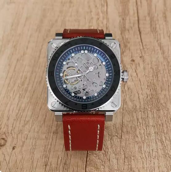 New men's square logo free hollowed out watch with green glow and Japanese NH70 automatic mechanical movement