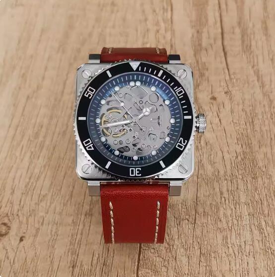 New men's square logo free hollowed out watch with green glow and Japanese NH70 automatic mechanical movement