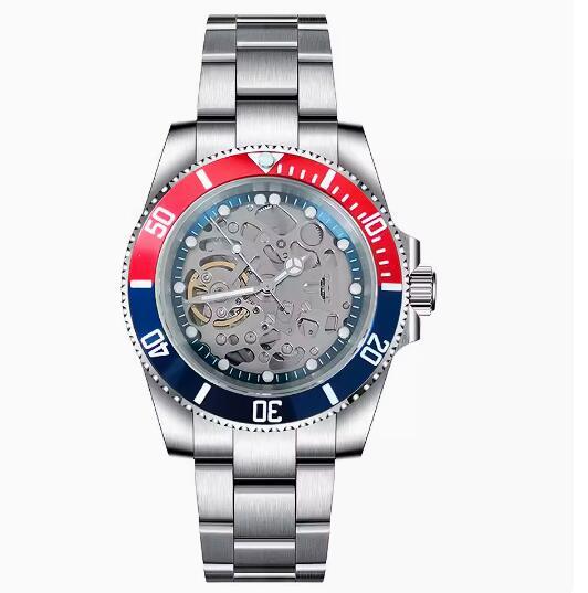 Men's hollowed out mechanical watch with 40mm stainless steel case and blue ring surface equipped with NH70 mechanical movement