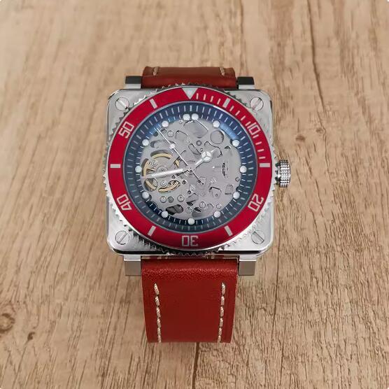 New men's square logo free hollowed out watch with green glow and Japanese NH70 automatic mechanical movement