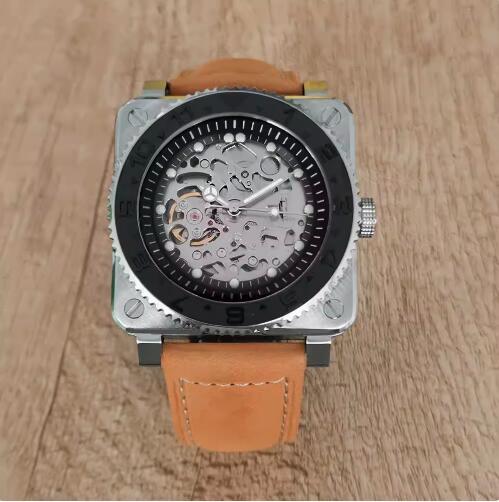 New men's square logo free hollowed out watch with green glow and Japanese NH70 automatic mechanical movement