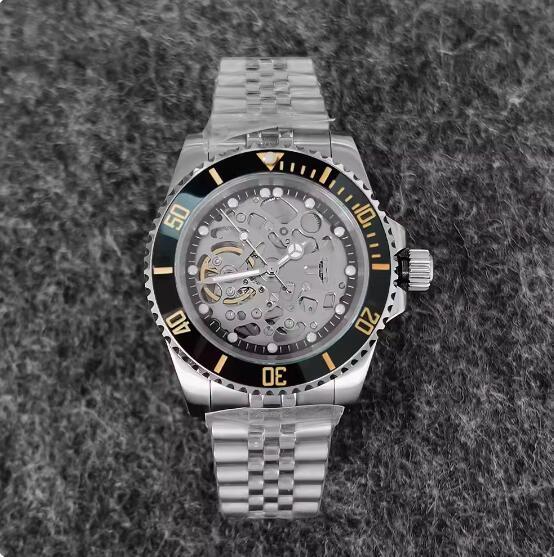 Men's hollowed out mechanical watch with 40mm stainless steel case and black ring surface equipped with NH70 mechanical movement