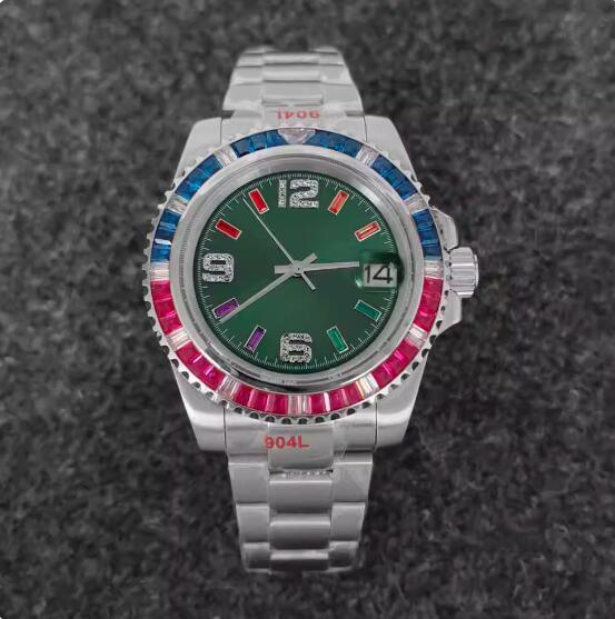 Men's mechanical watch with 40mm crystal ring and stainless steel case with sun pattern dial equipped with NH35 movement