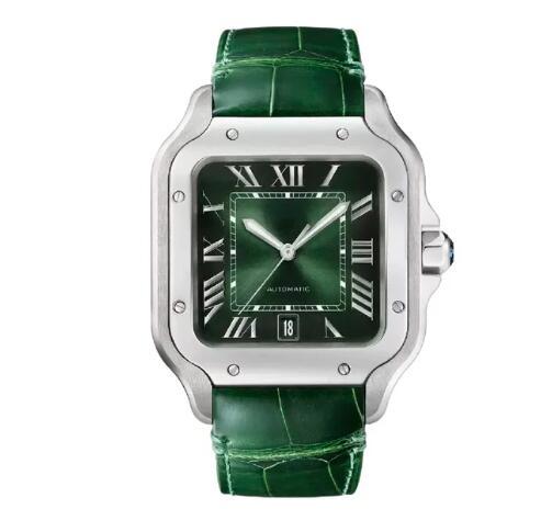 New Green Leather Automatic Mechanical Watch Men Womens Stainless Steel Blue Black White Rome Gold Bezel Wristwatch