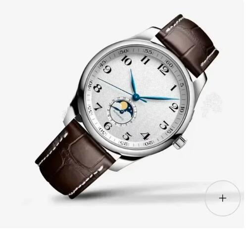 New Mens Watch Automatic Mechanical 904L Master MoonPhase Steel Leather Blue Diamonds Collection Wristwatch 40mm
