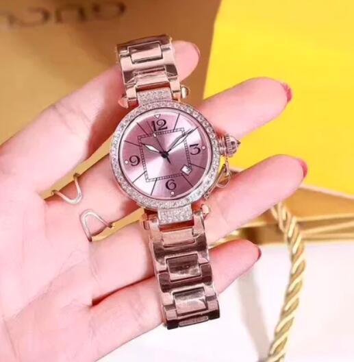 Luxury New Women Watch Rose Gold Diamond White Pink Relogio Masculino