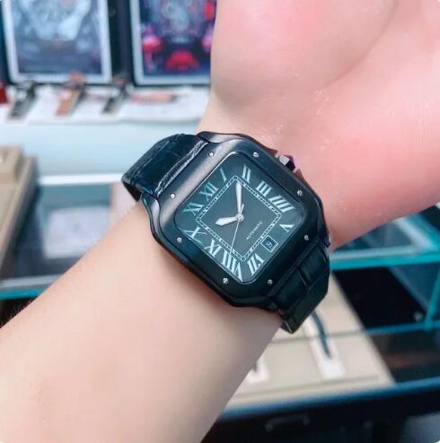 Luxury New Automatic Watch for Men Mechanical Watches Square Stainless Steel Bracelet White Rome Dial Gold Black Blue