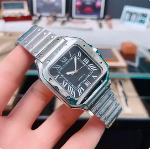 Luxury New Automatic Watch for Men Mechanical Watches Square Stainless Steel Bracelet White Rome Dial Gold Black Blue