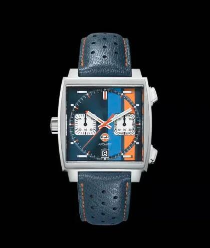 Luxury New Mens Quartz Chronograph Watch Stainless Steel Black Blue Leather Gulf Square CAW211R Sapphire Glass Watches