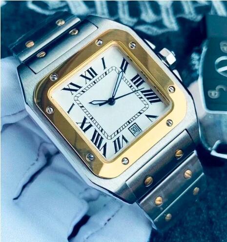 Luxury New Automatic Watch for Men Mechanical Watches Square Stainless Steel Bracelet White Rome Dial Gold Black Blue