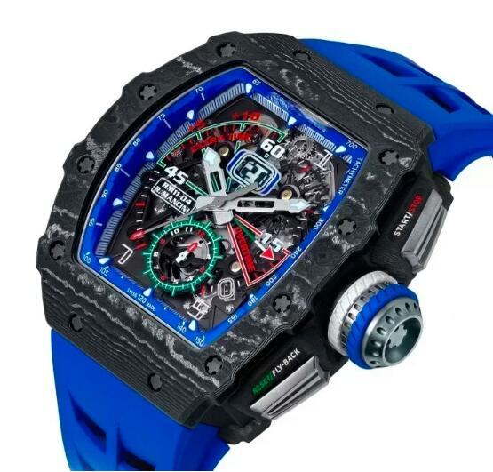 Luxury Mens Automatic Mechanical Watch Black Carbon Fiber Big Date Skeleton Blue Rubber Strap