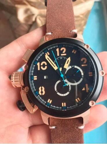 Luxury New Mens Mechanical Automatic U Watch Black Boat Cow Leather U51 Sport Watches
