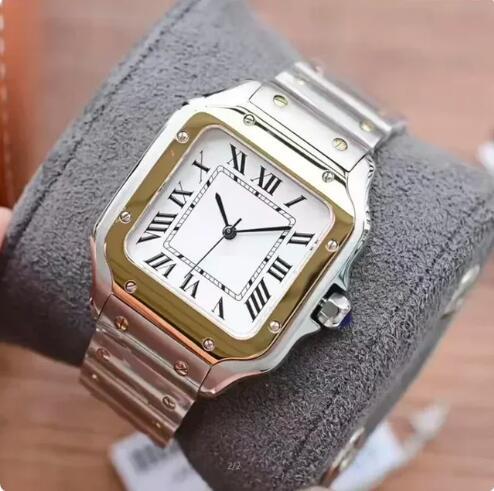 Luxury New Automatic Watch for Men Mechanical Watches Square Stainless Steel Bracelet White Rome Dial Gold Black Blue