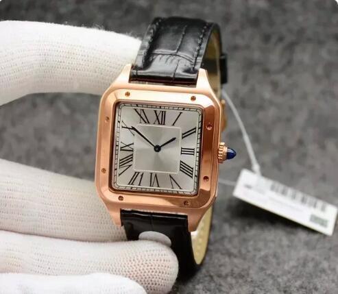 Luxury New Mens Women Watch Quartz Couple Rose Gold Black White Rome Dial Lover Leather Blue Reloj Hombre