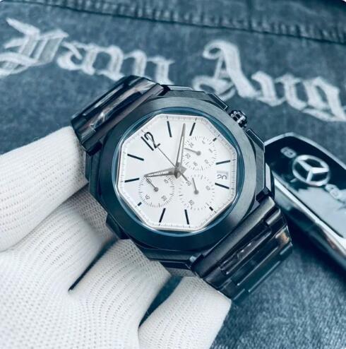 Luxury New Mens Quartz Chronograph Watch Rose Gold Black Steep Strap Fashion Watches