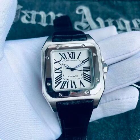 Luxury New Classic Mens Watch Automatic Mechanical Steel Strap Black White Reloj Hombre