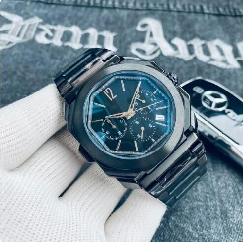 Luxury New Mens Quartz Chronograph Watch Rose Gold Black Steep Strap Fashion Watches