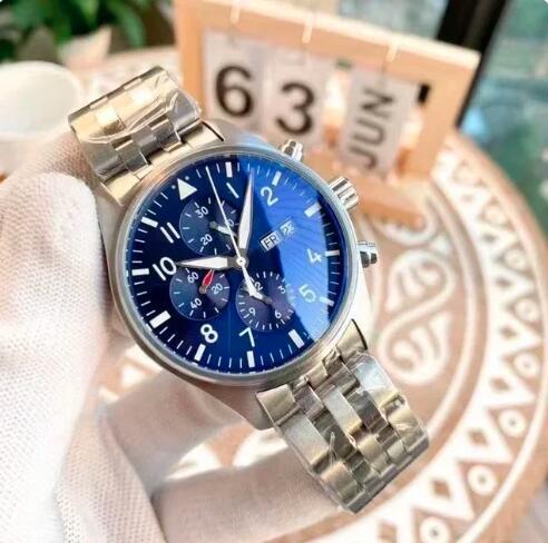 Luxury New Automatic Watch for Men Mechanical Watches Big Pilots Full Stainless Steel Bracelet Black Blue Dial Sapphire Glass