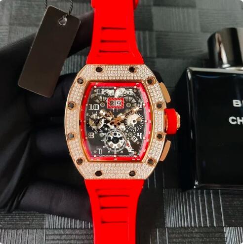 Luxury New Mens Automatic Mechanical Watch Rose Gold Diamonds Black Blue Rubber Fashion Watches
