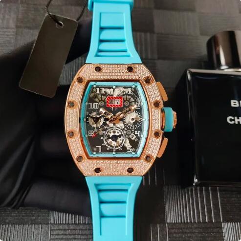 Luxury New Mens Automatic Mechanical Watch Rose Gold Diamonds Black Blue Rubber Fashion Watches