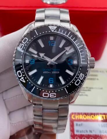 2023 New Mens Automatic Mechanical Watch Stainless Steel Blue Black Ceramic Bezel Sapphire Ultra Deep Wristwatch 45mm