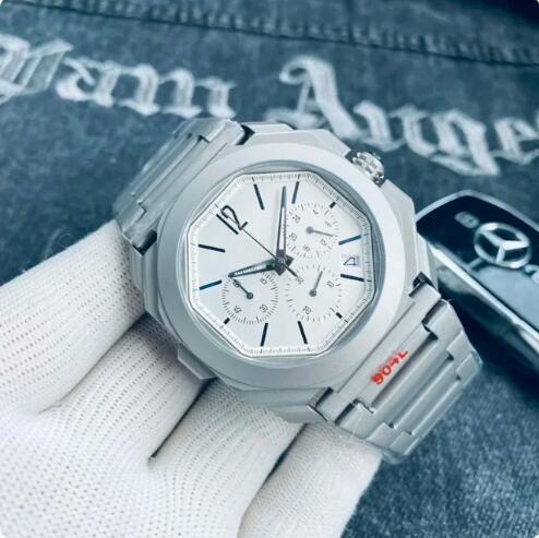 Luxury New Mens Quartz Chronograph Watch Grey Titanium Case Grey Black Blue Reloj Hombre