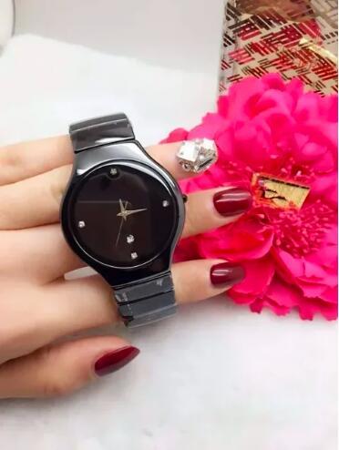 Luxury New Mens Women Black White Ceramic Watch Lovers Round Quartz Casual Wristwatch Reloj Hombre