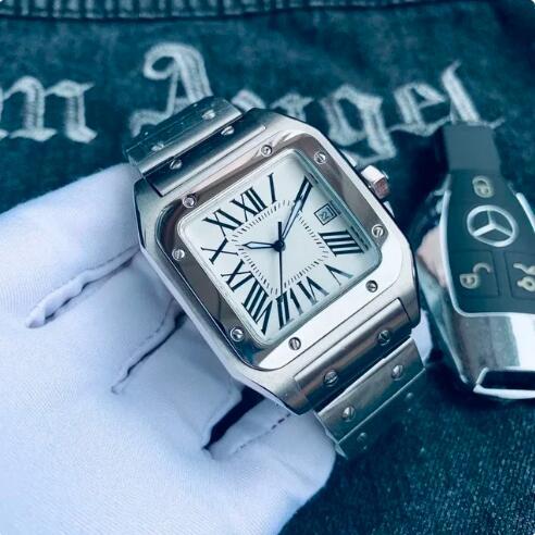 Luxury New Classic Mens Watch Automatic Mechanical Steel Strap Black White Reloj Hombre