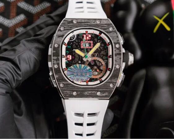 Luxury New Mens Automatic Mechanical Watch Black Red Rubber Carbon Fiber Sport Watches