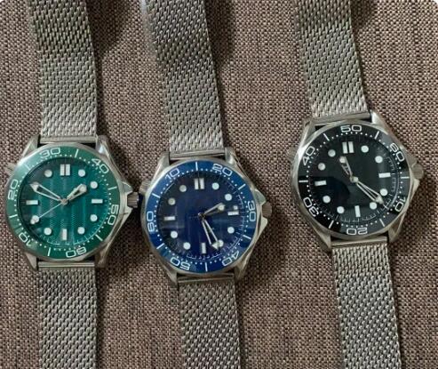 Luxury New Mens Automatic Mechanical Watch Stainless Steel Black Blue Green Ceramic Bezel 007 Sapphire 42mm