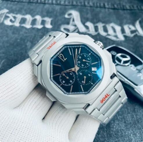 Luxury New Mens Quartz Chronograph Watch Grey Titanium Case Grey Black Blue Reloj Hombre