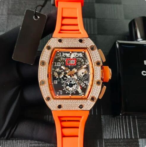 Luxury New Mens Automatic Mechanical Watch Rose Gold Diamonds Black Blue Rubber Fashion Watches