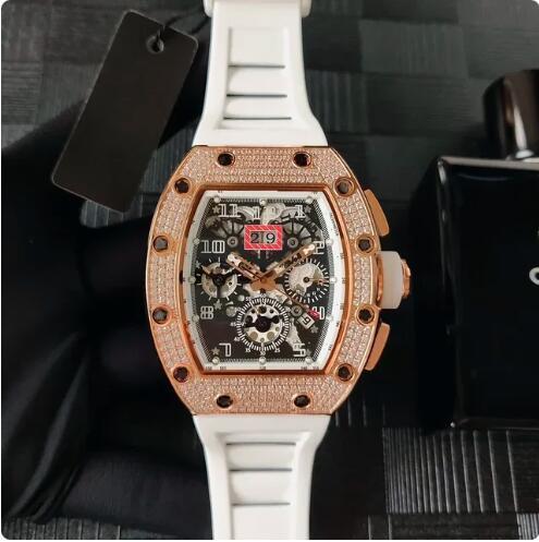 Luxury New Mens Automatic Mechanical Watch Rose Gold Diamonds Black Blue Rubber Fashion Watches