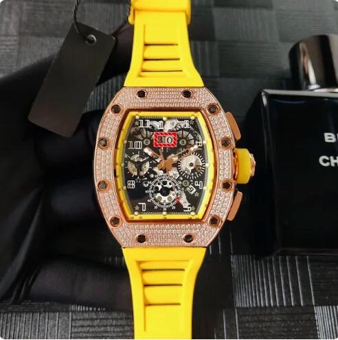 Luxury New Mens Automatic Mechanical Watch Rose Gold Diamonds Black Blue Rubber Fashion Watches