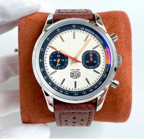 Luxury New Mens Mechanical Watch Automatic Chronograph ETA7750 Brown Leather Relogio Masculino